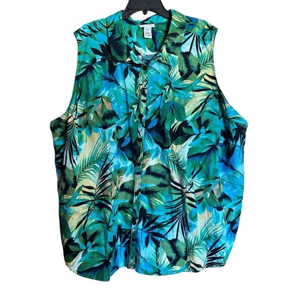 Catherines Tunic Top Womens 6X Multicolor Tropical Print Artsy Sleeveless Blouse - Picture 1 of 8